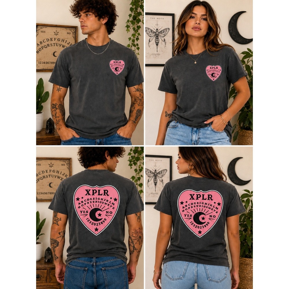 XPLR Planchette Board Charcoal T-Shirt Sam and Colby Ouija Tee